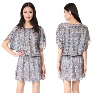 Joie Sofinne Mini Dress Metallic Floral Silk Dusty Mink Blue